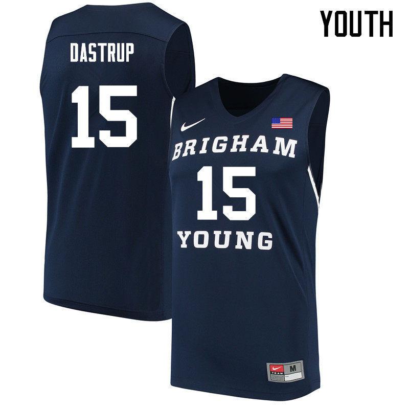 Youth #15 Payton Dastrup BYU Cougars College Basketball Jerseys Sale-Navy - Click Image to Close